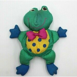 Kids II Freddy Frog Plush Nylon 1996 Tiny Stuffed Animal Toy 7" HTF Dots Bowtie